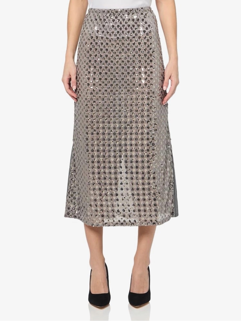 Baum und pferdgarten Gray Patterned sequined Midi Skirt pinstripe back size XS